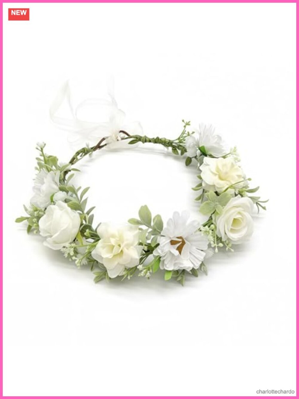 QUUPY White Artificial Flower Crown Headband